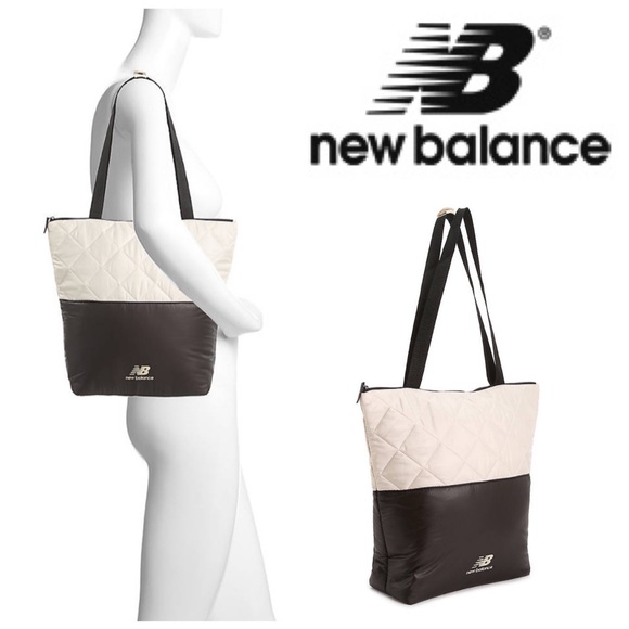 🆕 Nylon Colorblock Tote Bag NEW BALANCE Blk/Cream - Picture 9 of 10
